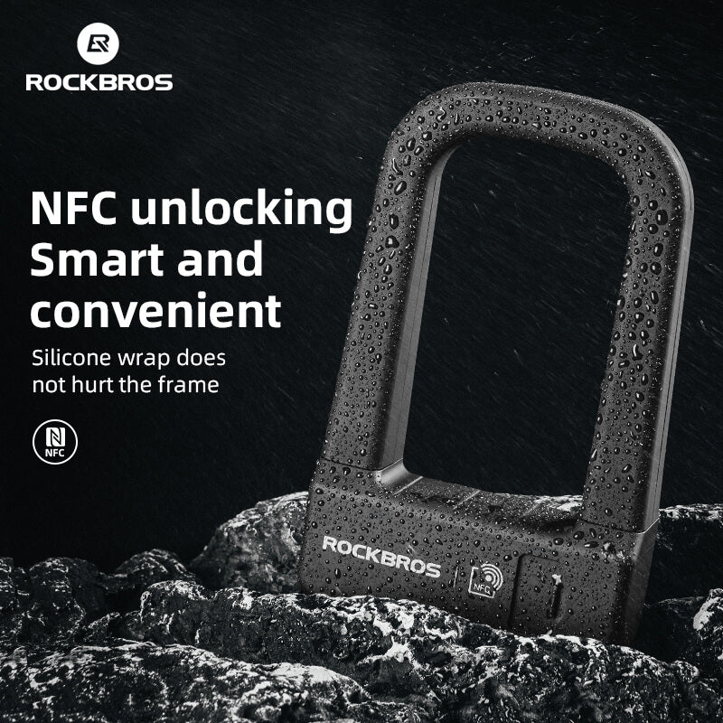 ROCKBROS smart u-vormig fietsslot met nfc, veilig en duurzaam voor optimale bescherming