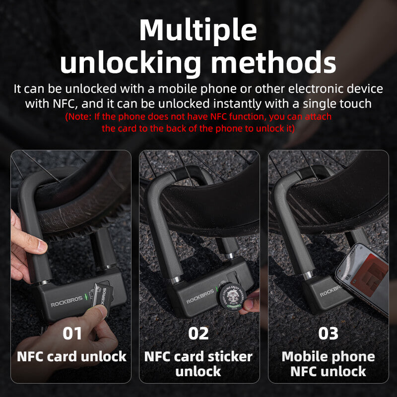 ROCKBROS smart u-vormig fietsslot met nfc, veilig en duurzaam voor optimale bescherming