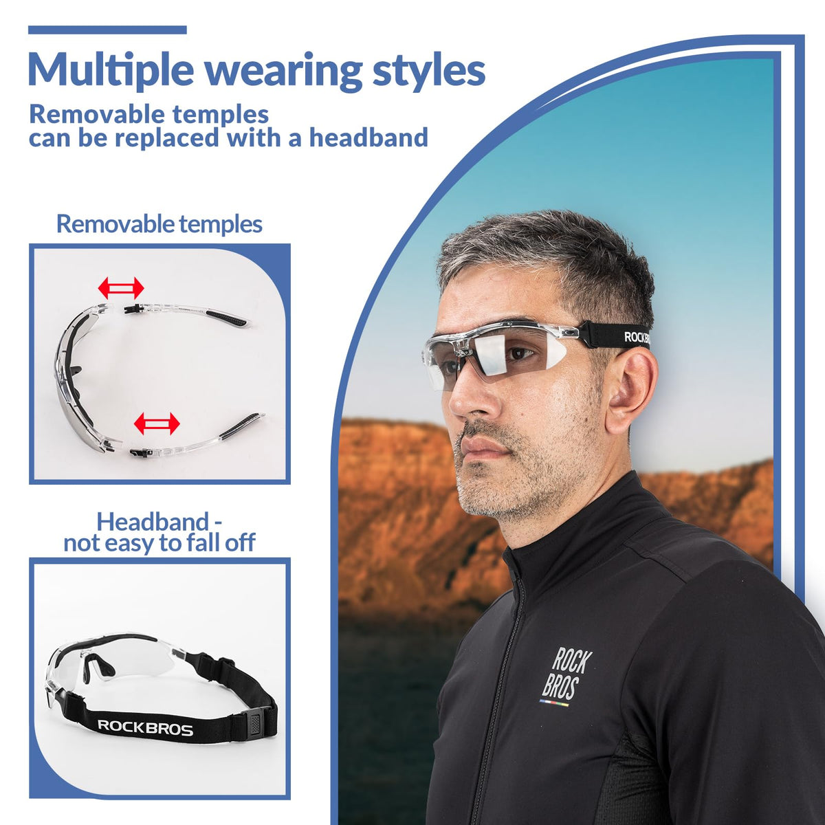 ROCKBROS fotochromische sportbril met hoofdband#stijl_transparant fotochromisch lenzen
