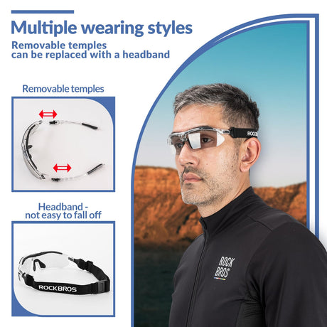 ROCKBROS fotochromische sportbril met hoofdband#stijl_transparant fotochromisch lenzen