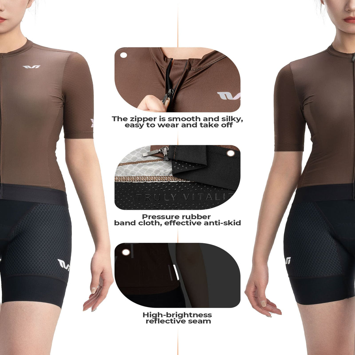 ROCKBROS tvi dames fietsshirt ademend korte mouw brown#asian_size_m_(eu_size_s)