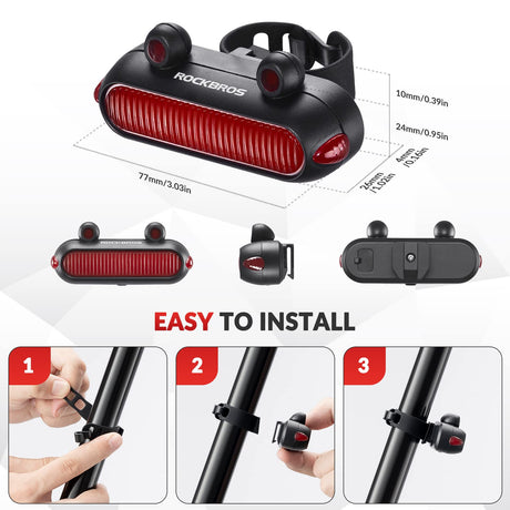 ROCKBROS usb oplaadbaar waterproof led achterlicht 5 standen