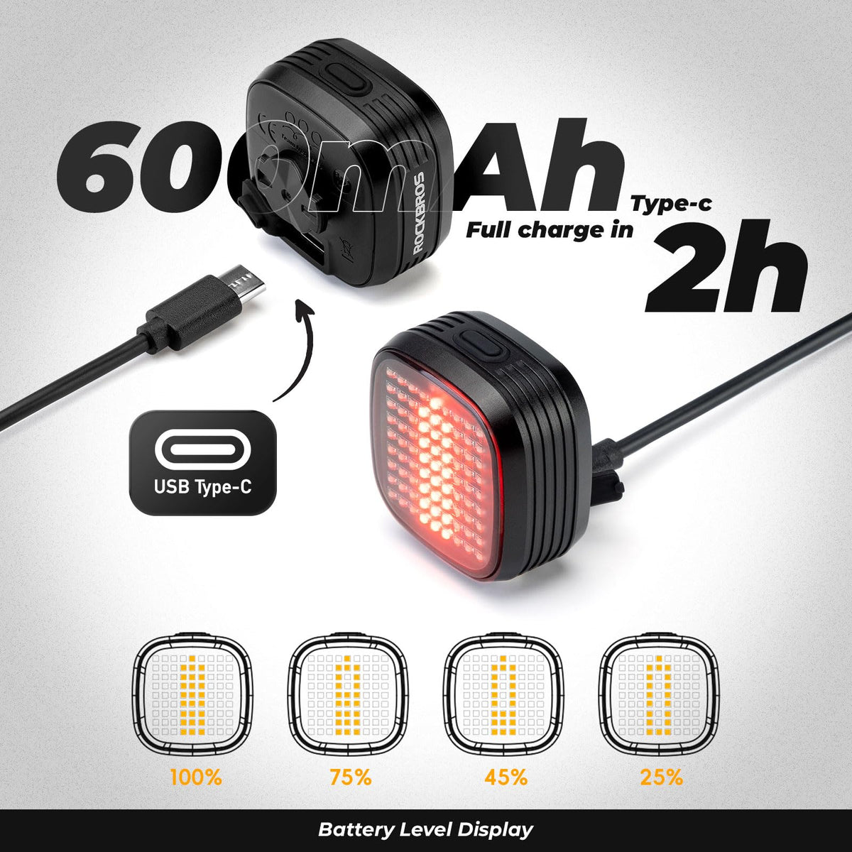 ROCKBROS waterproof ultra helder led achterlicht 4 standen