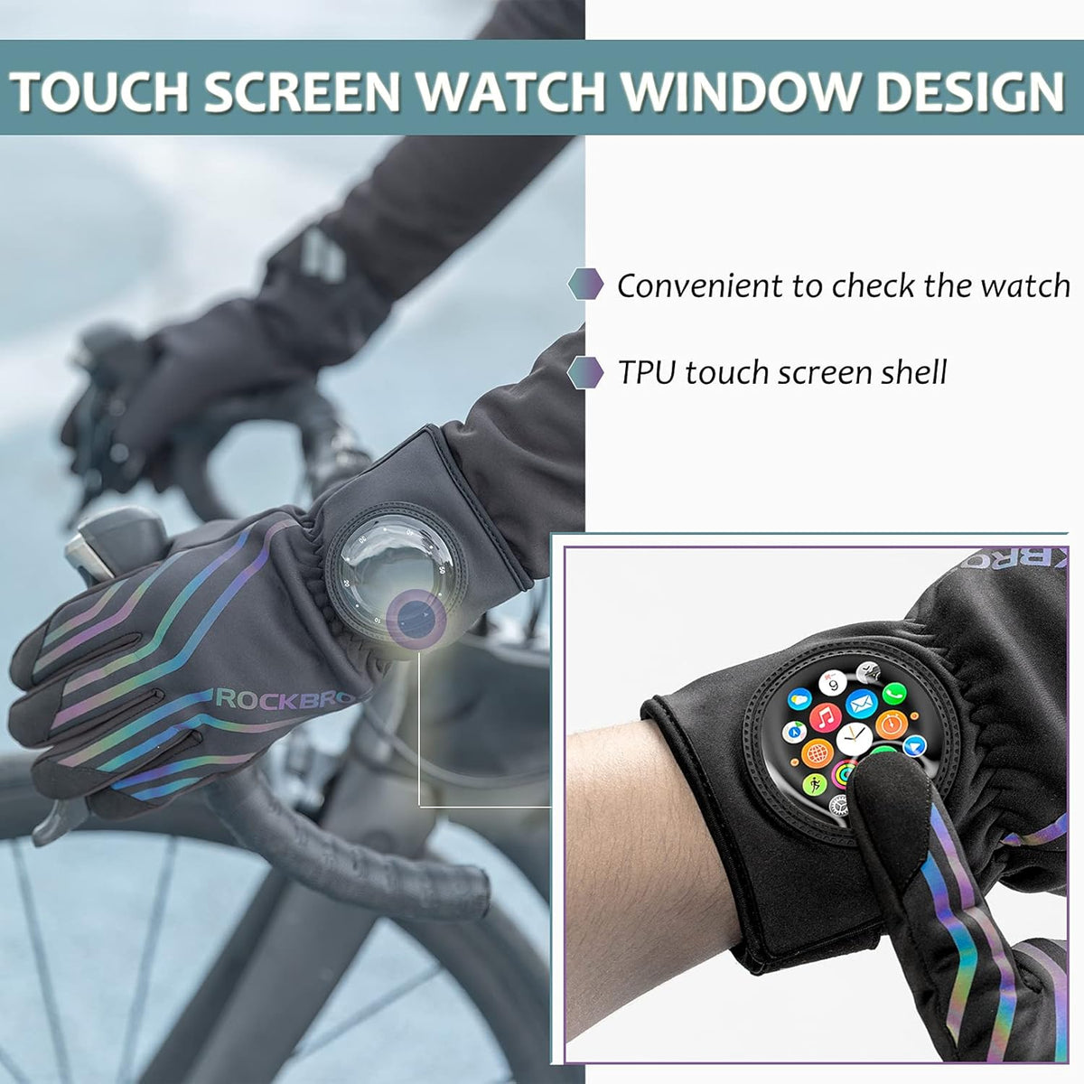 Winter fietshandschoenen met touchscreen en kijkvenster