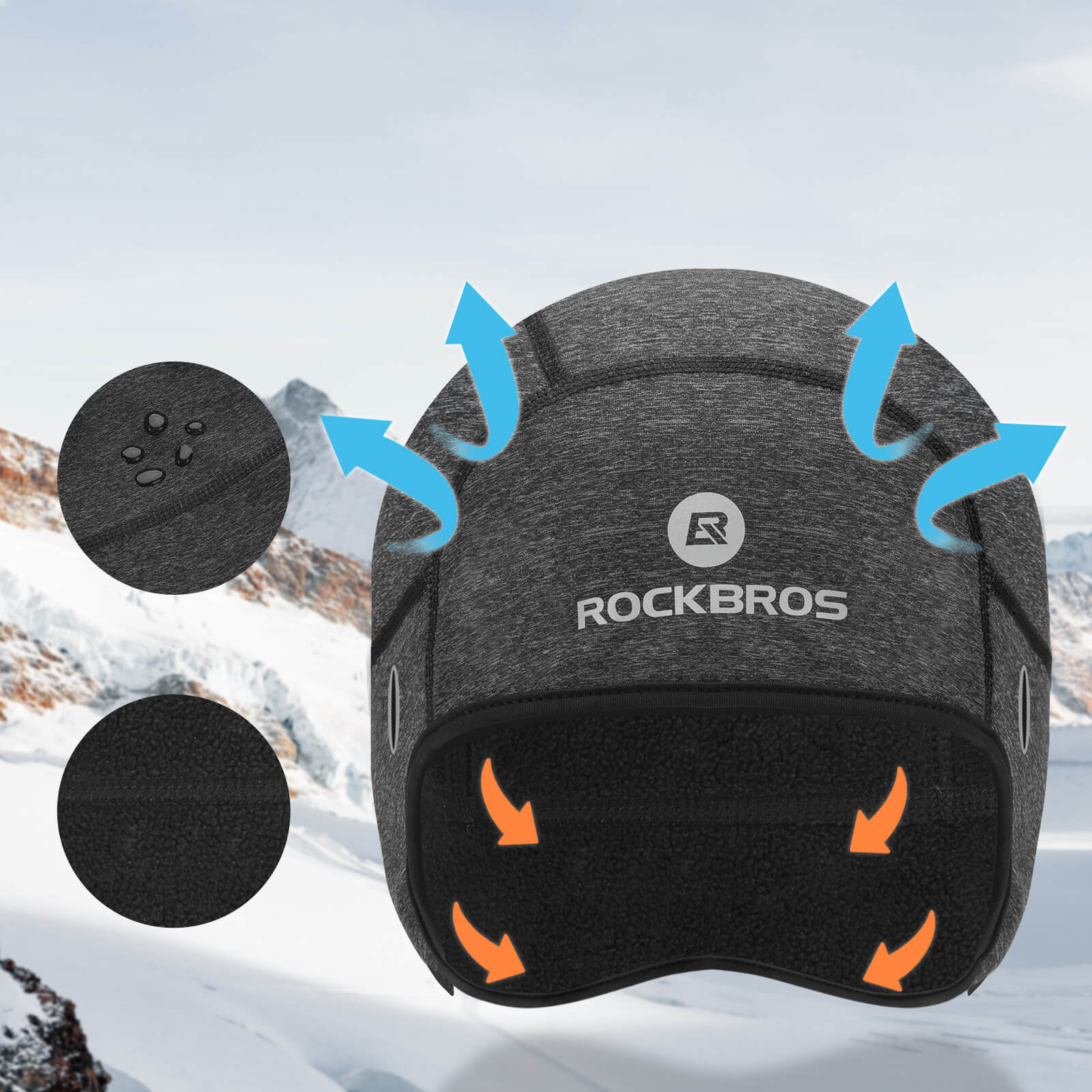 ROCKBROS Windproof Winter Cycling Hat Warm Lightweight Unisex Cap #Color_Gray