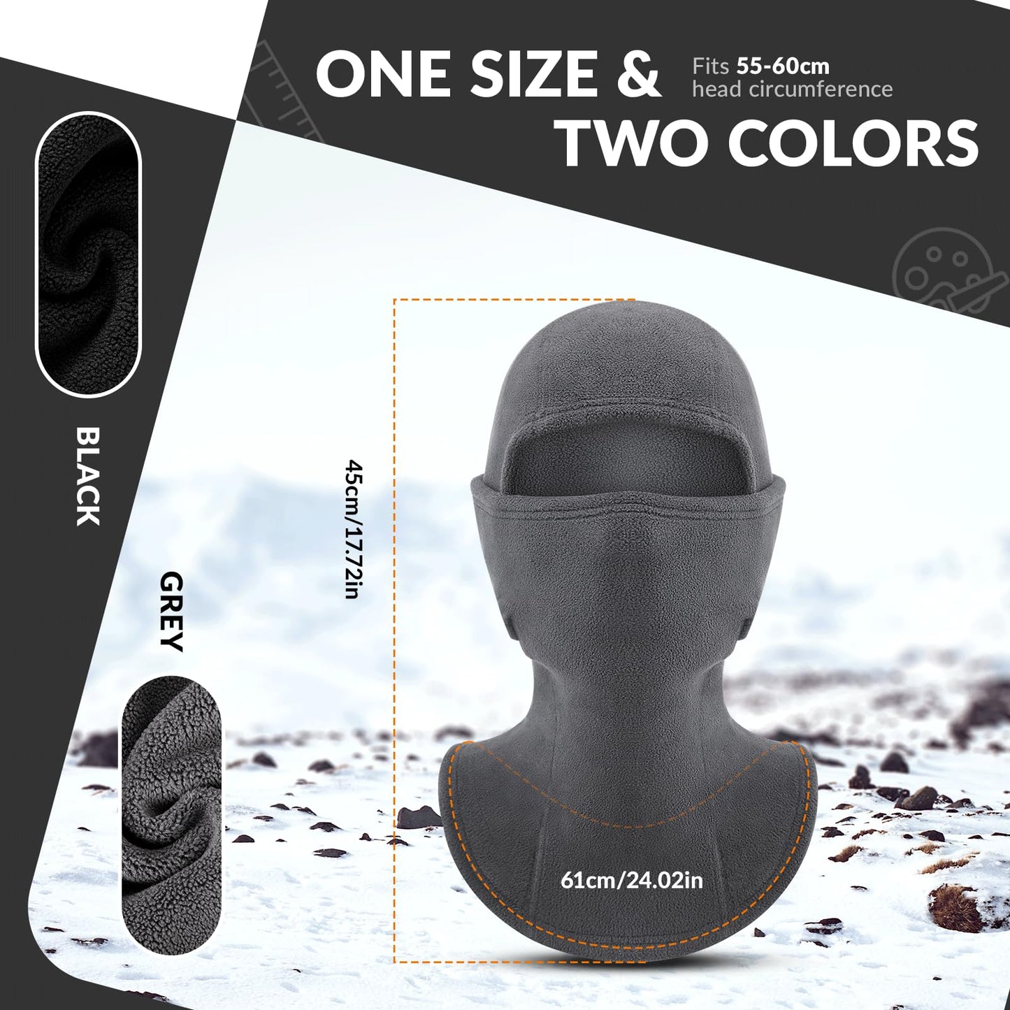 ROCKBROS Winter Balaclava Windproof Fleece Ski Mask for Men and Women #Color_Grey