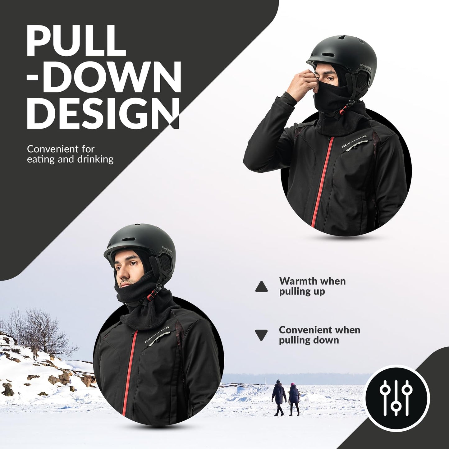 ROCKBROS Winter Balaclava Windproof Fleece Ski Mask for Men and Women #Color_Black