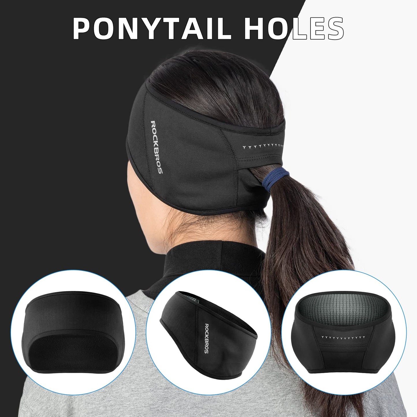 ROCKBROS Winter Sport Headband Cycling Warmers with Ponytail Elastic