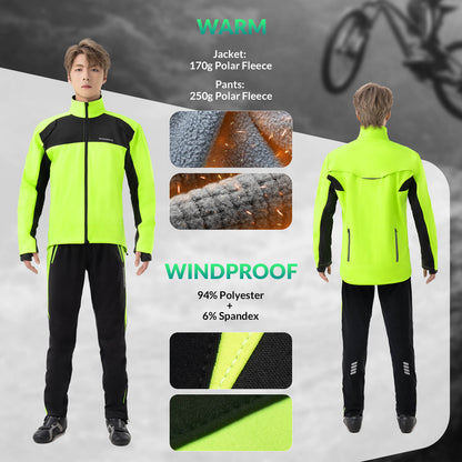 ROCKBROS Winter Thermal Windproof Softshell Cycling Set Bright Green - ROCKBROS-UK