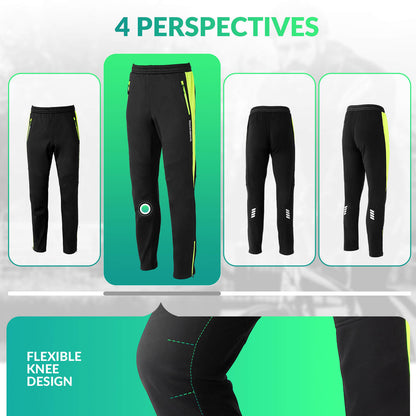 ROCKBROS winter thermal windproof softshell cycling trousers in bright green, ideal for cold weather cycling