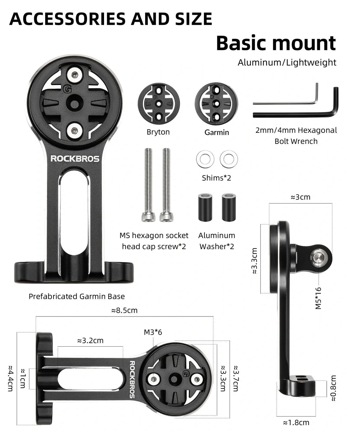 Fietscomputerhouder voor Garmin, Bryton, camera en lamp