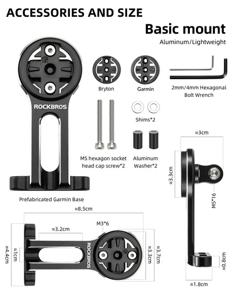 Fietscomputerhouder voor Garmin, Bryton, camera en lamp