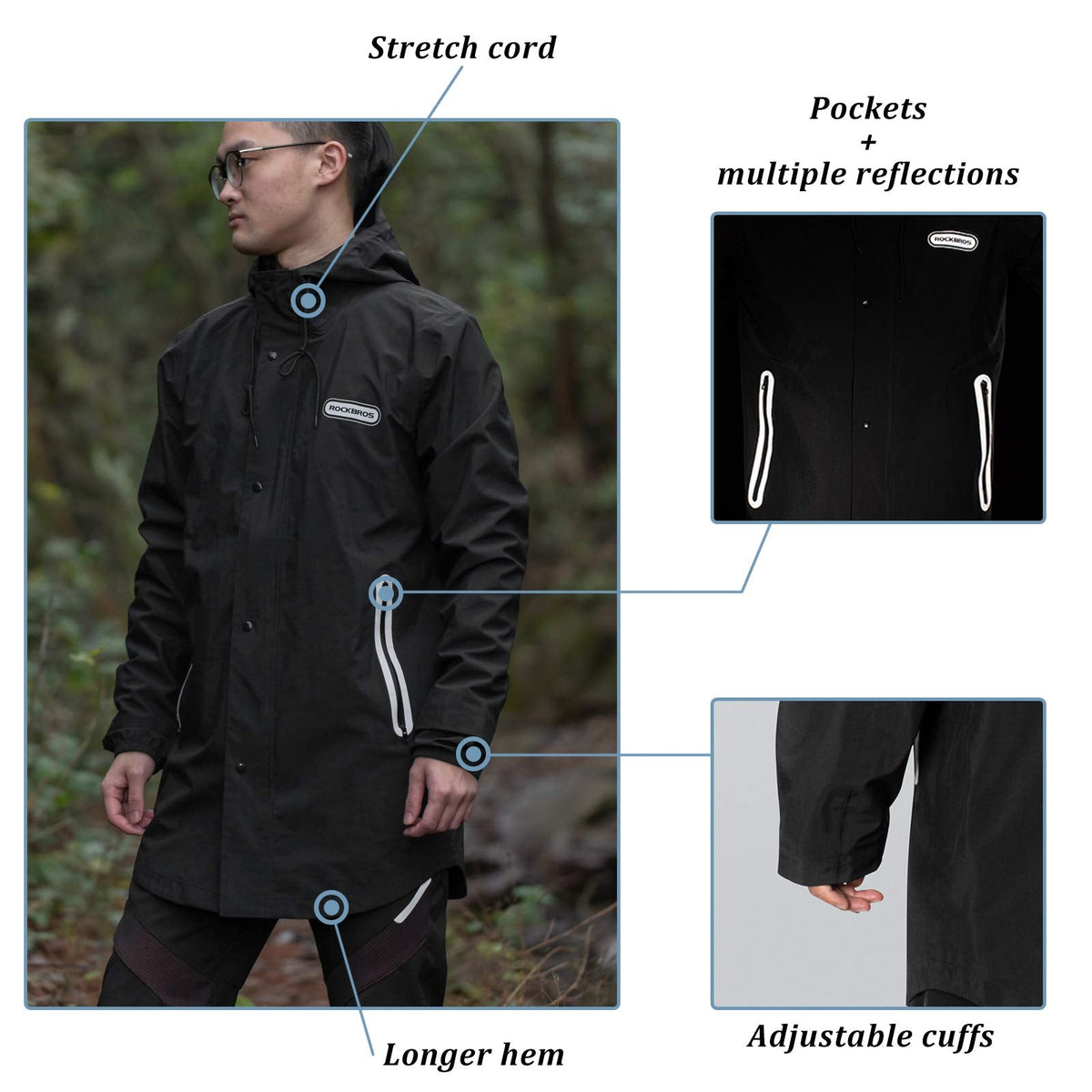 Waterbestendige regenjas en overbroek met reflectie