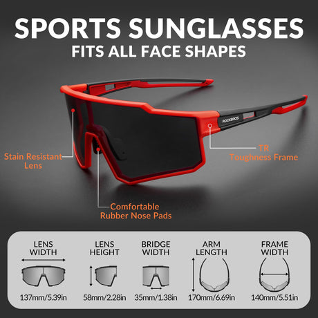 ROCKBROS sportzonnebril uv400 met tr90 frame#stijl_rode gepolariseerde lens