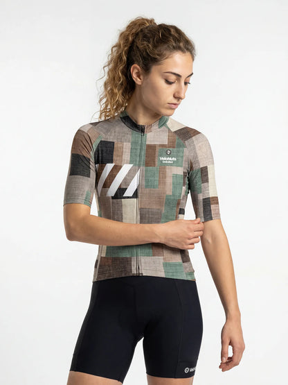 ROCKBROS dames fietsshirt Terrain Blocks ademend wielershirt Linen Patchwork