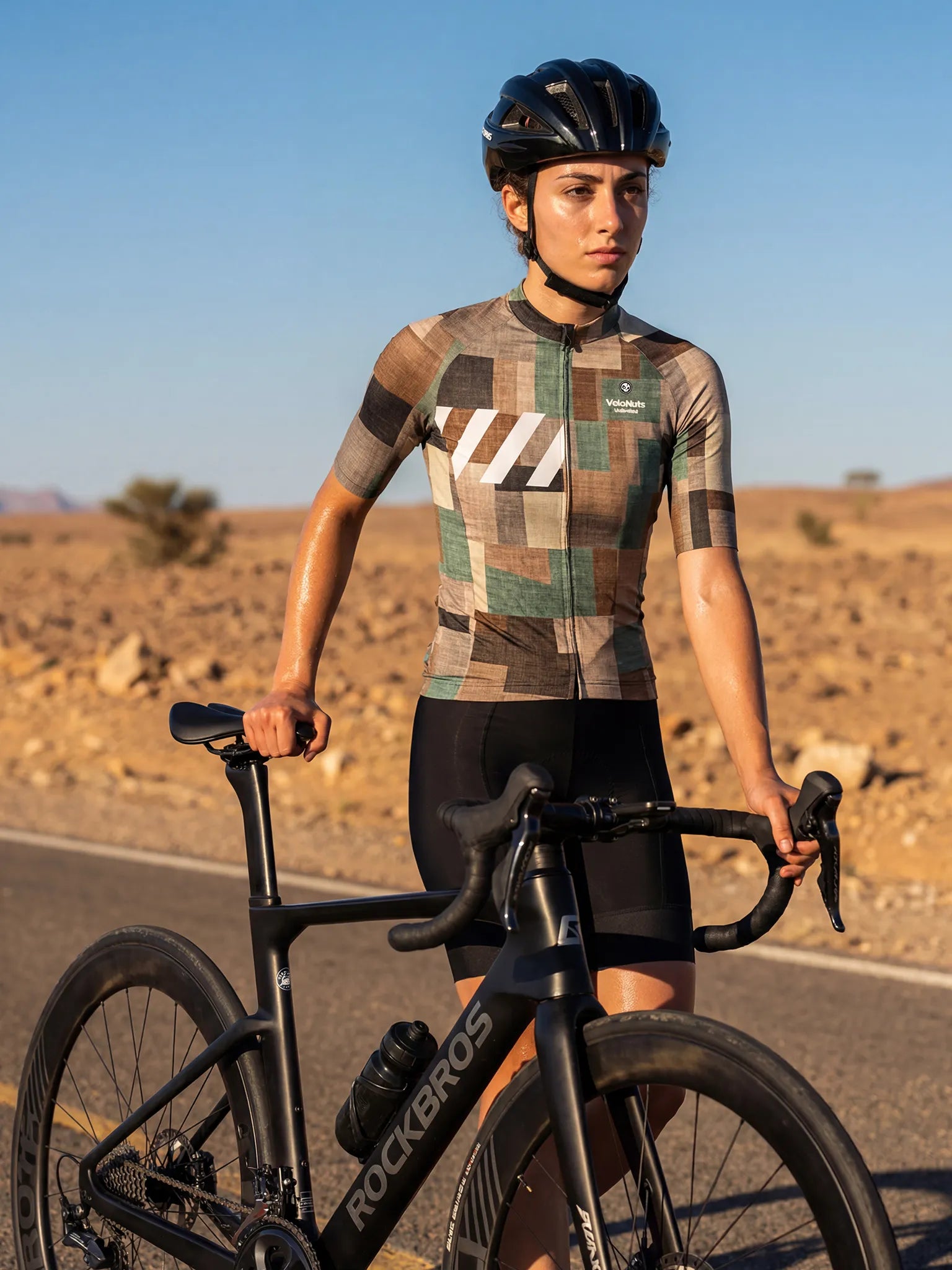 ROCKBROS dames fietsshirt Terrain Blocks ademend wielershirt Linen Patchwork