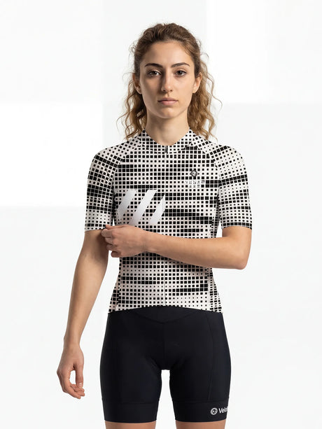 ROCKBROS dames fietsshirt Pixel Riot ademend wielershirt Mono Pixel Grid