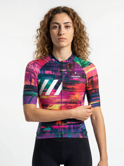 ROCKBROS dames fietsshirt Pixel Riot ademend wielershirt Neon Glitch