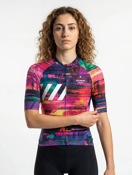 ROCKBROS dames fietsshirt Pixel Riot ademend wielershirt Neon Glitch