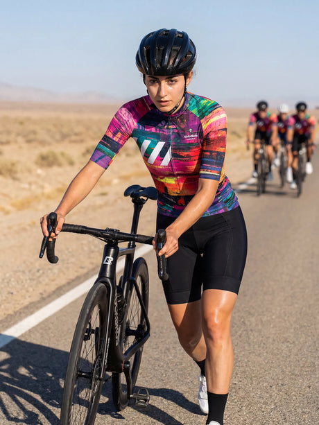ROCKBROS dames fietsshirt Pixel Riot ademend wielershirt Neon Glitch