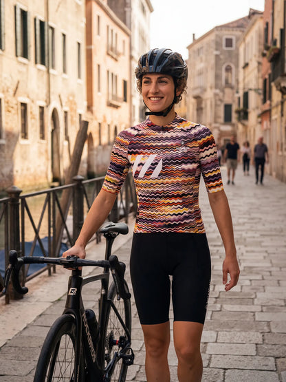 ROCKBROS dames fietsshirt Retro Signal ademend wielershirt Psychedelic Wave