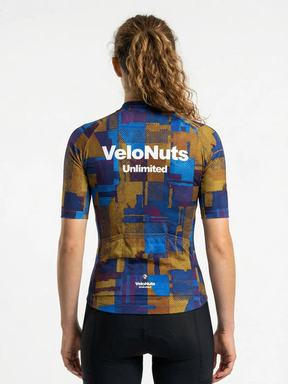 ROCKBROS dames fietsshirt Terrain Blocks ademend wielershirt Cobalt Rust Blocks