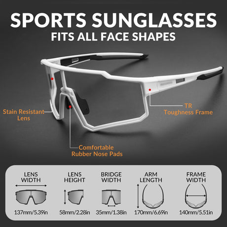 ROCKBROS sportzonnebril uv400 met tr90 frame#stijl_witte fotochromische lens