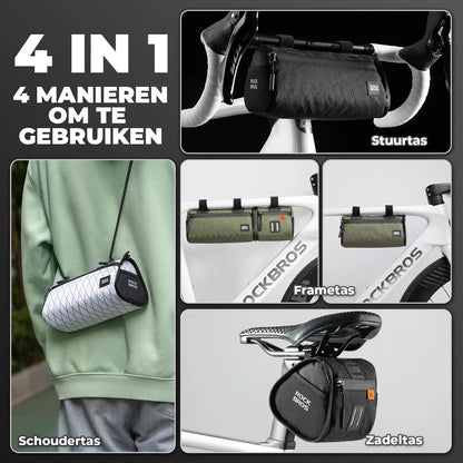 Afneembare 4-in-1 fietstassenset voor stuur, frame en zadel 2 L