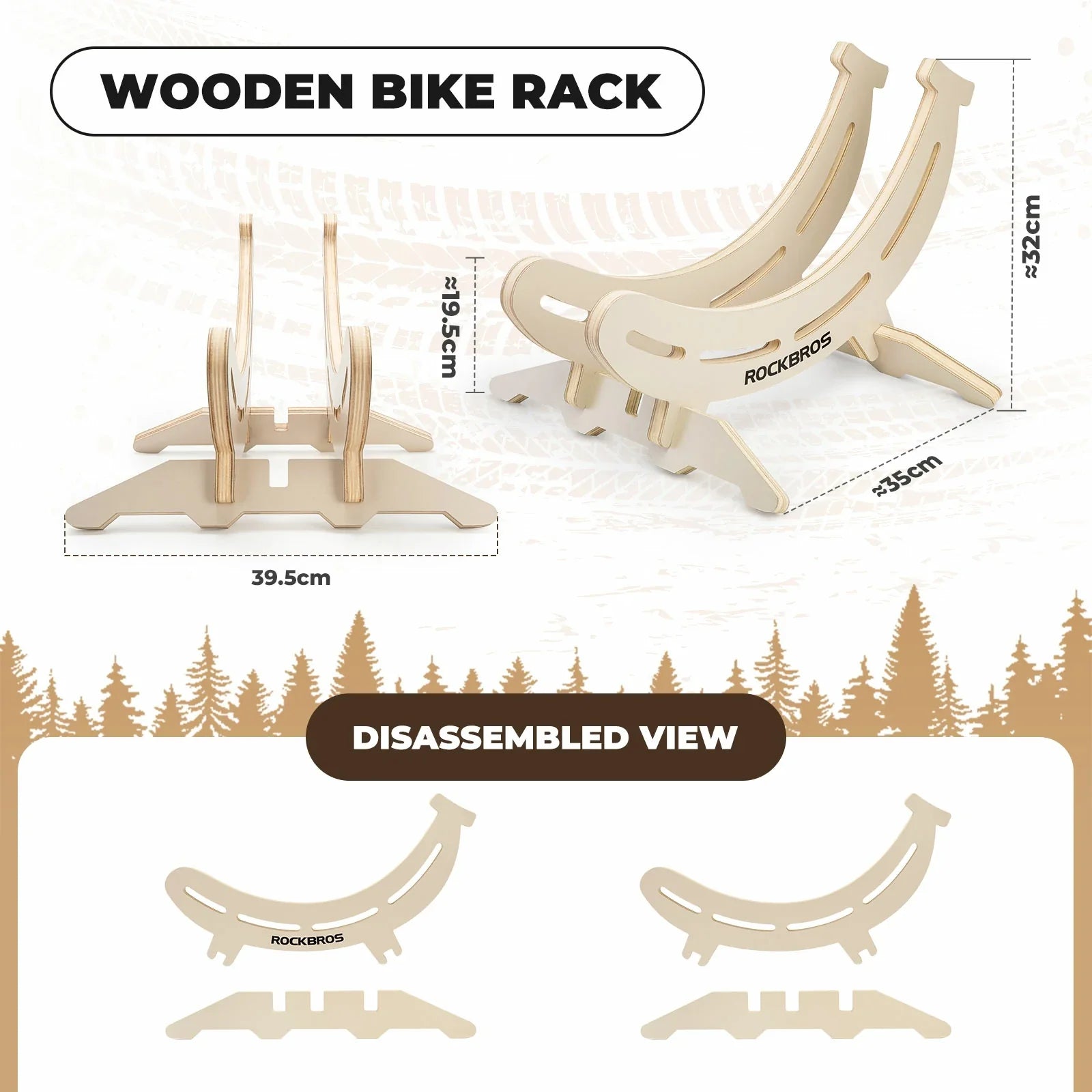 ROCKBROS banana shape wooden bike stand adjustable floor rack