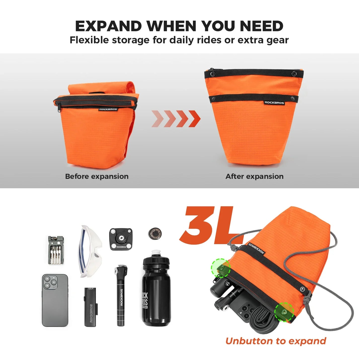 ROCKBROS bike handlebar bag ultralight 2-in-1 shoulder strap 3l
#Color_Orange