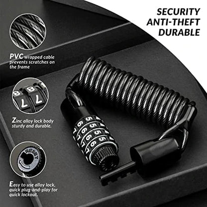 Compact Bike Helmet Lock with Retractable Cable