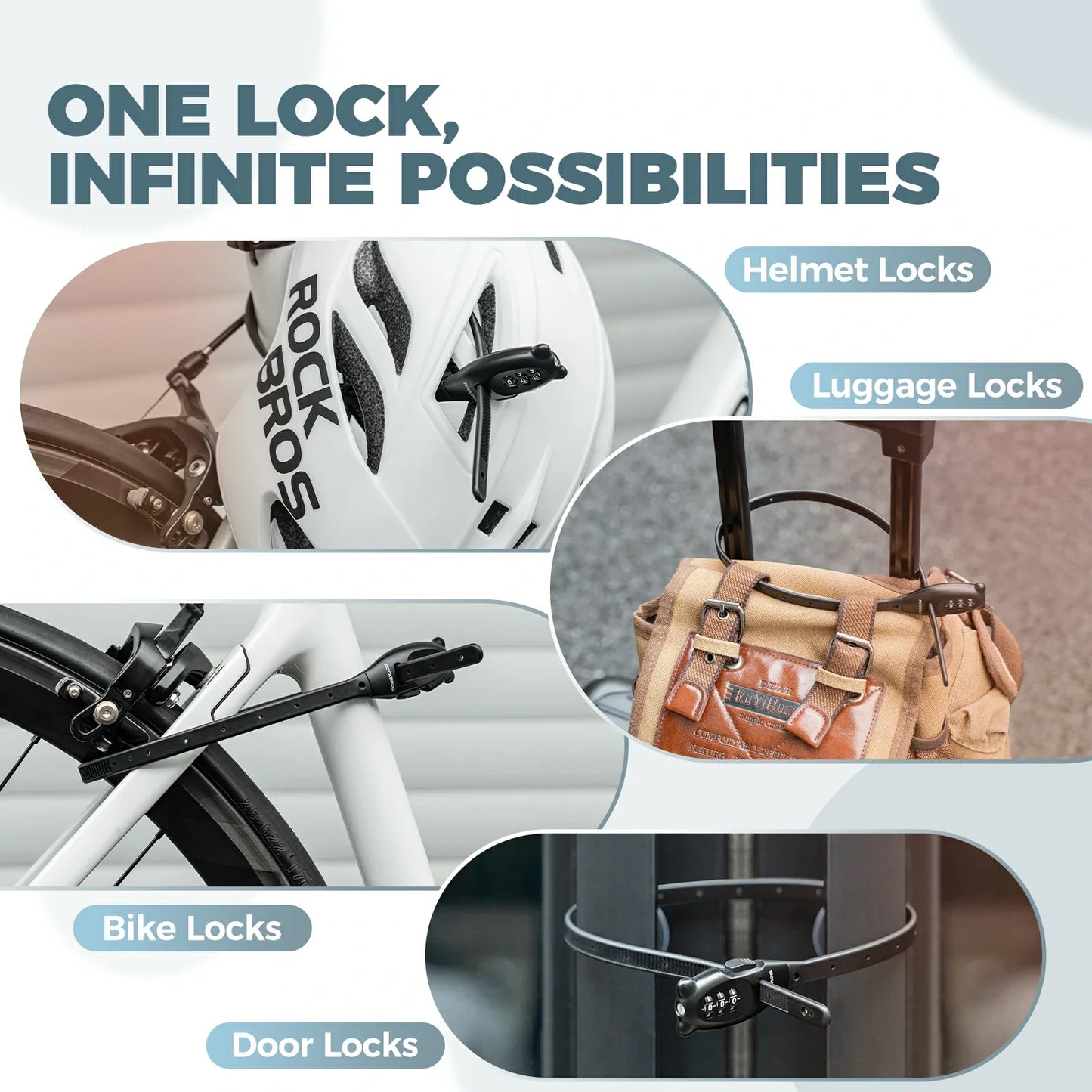 ROCKBROS 3-cijferig combinatieslot voor helm en fiets