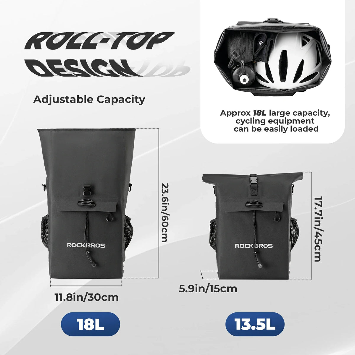 ROCKBROS waterproof fietstas 13,5l-18l veelzijdige dragertas