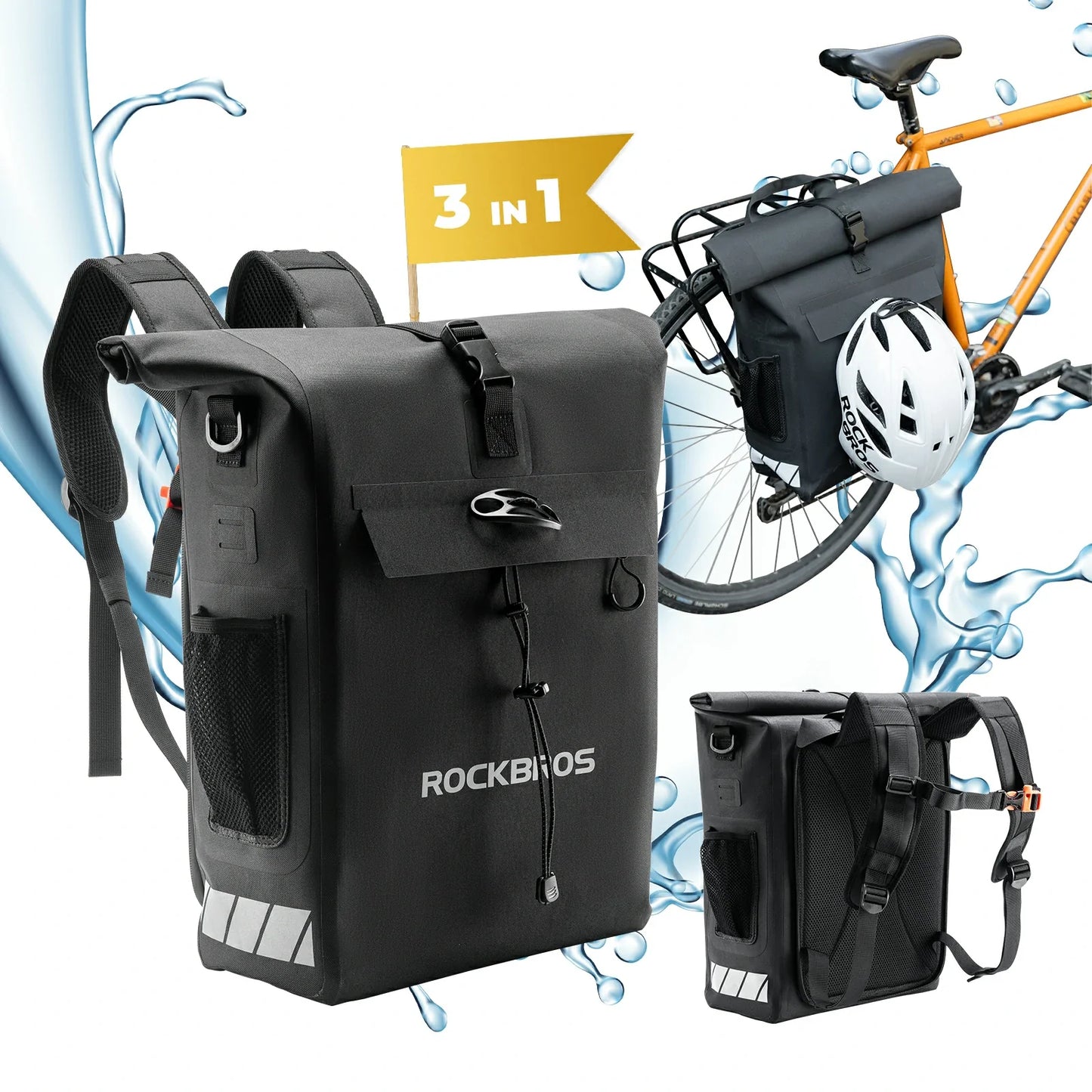 Waterproof bike pannier bag 13.5L-18L capacity, durable and versatile for cycling