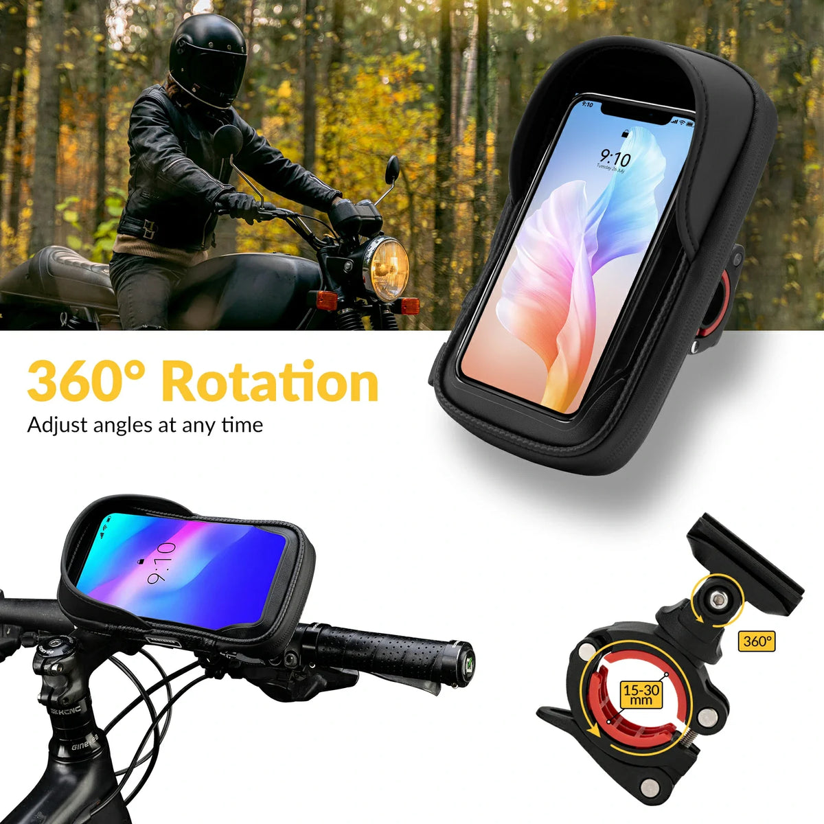 Telefoontas met touchscreen en 360° draaibare houder