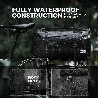 ROCKBROS bike rear rack bag waterproof rolltop expandable 16 l#Color_Black