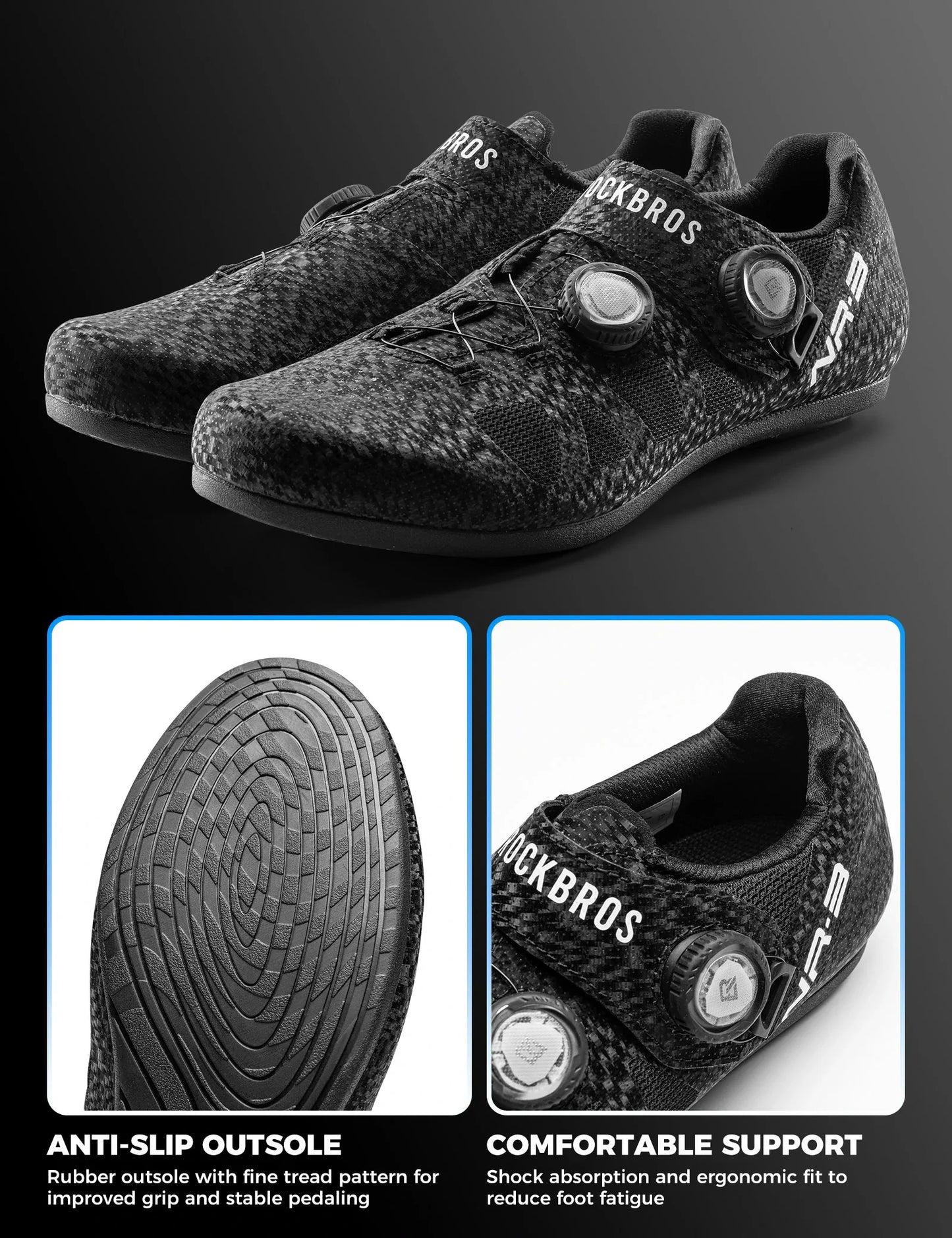 ROCKBROS cycling shoes dual dial breathable non slip rubber sole