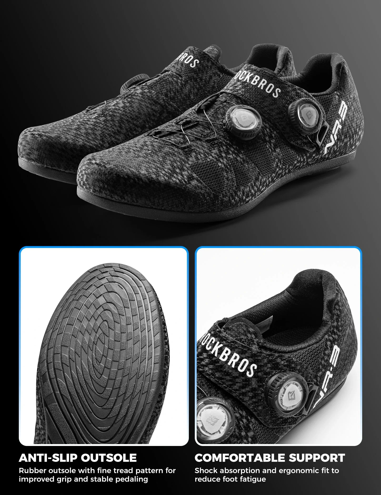 ROCKBROS cycling shoes dual dial breathable non slip rubber sole