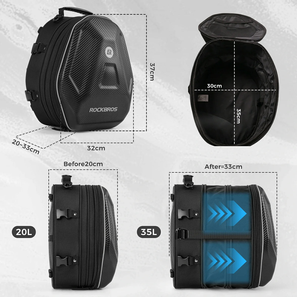 Uitbreidbare motortas voor achterzit 20–35 L