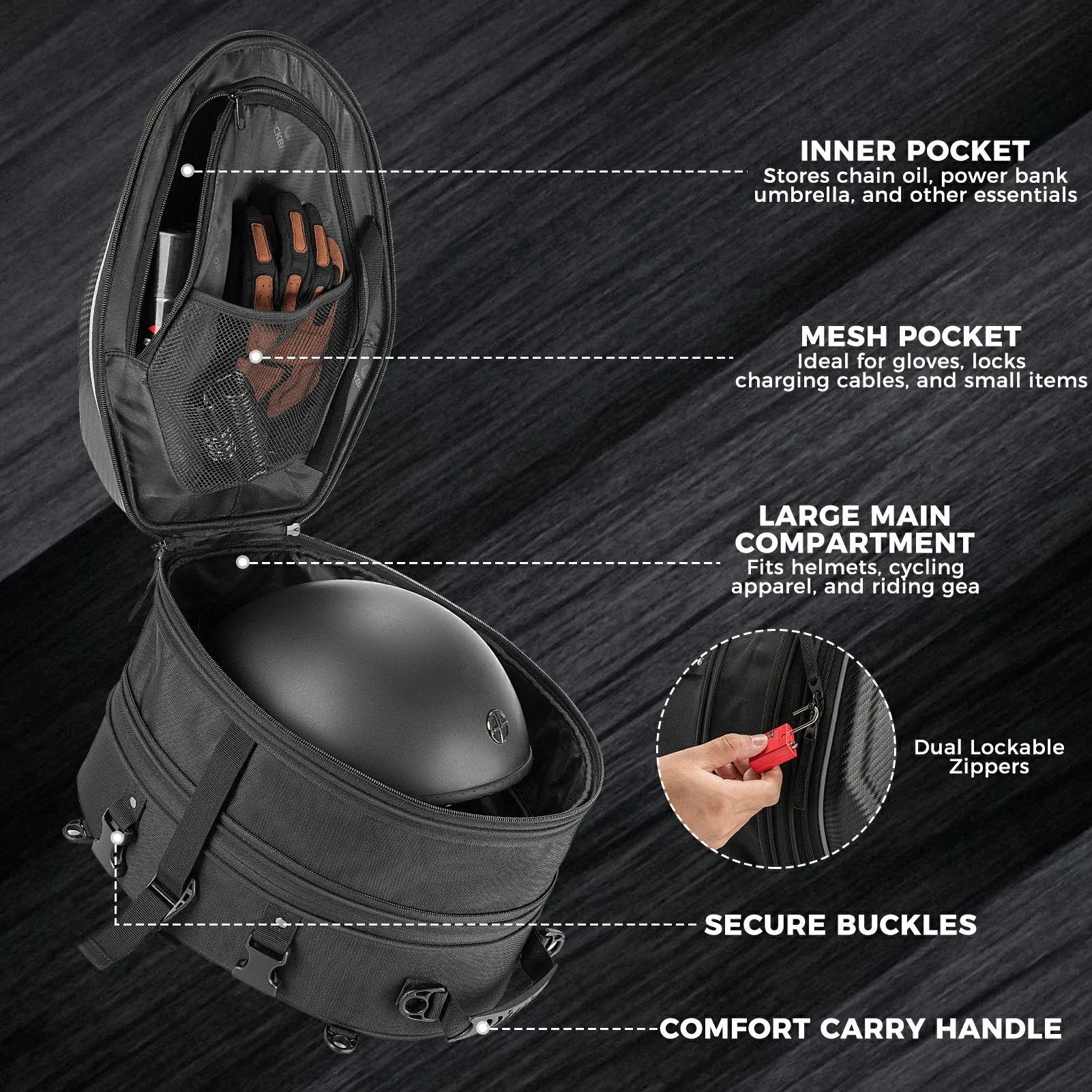 Expandable Waterproof Motorcycle Tail Bag 20-35L