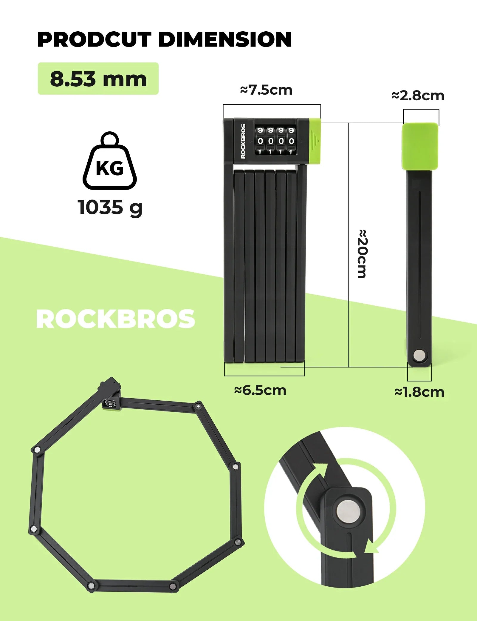 ROCKBROS folding bike lock combination waterproof anti theft 120cm