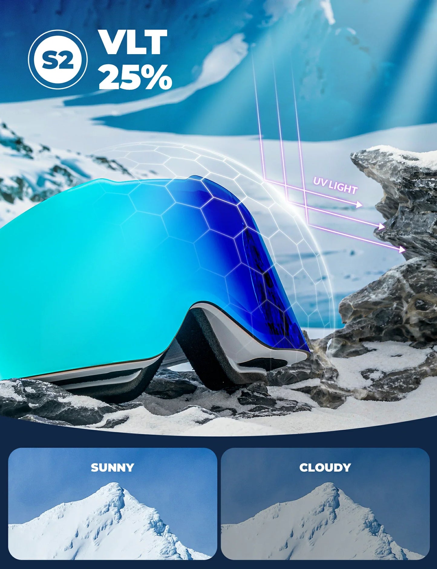 frameless ski goggles with uv400 anti-fog protection#Strap color_White