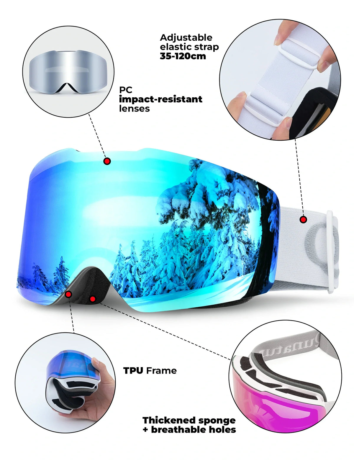 Frameloze OTG-skibril met UV400 en anti-condens