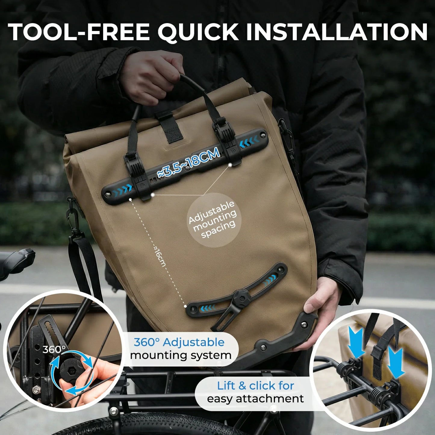 Fully waterproof bike pannier bag 20L in black#Color_Full-Reflective*2