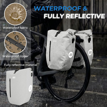 Fully waterproof bike pannier bag 20L in black#Color_Full-Reflective*2
