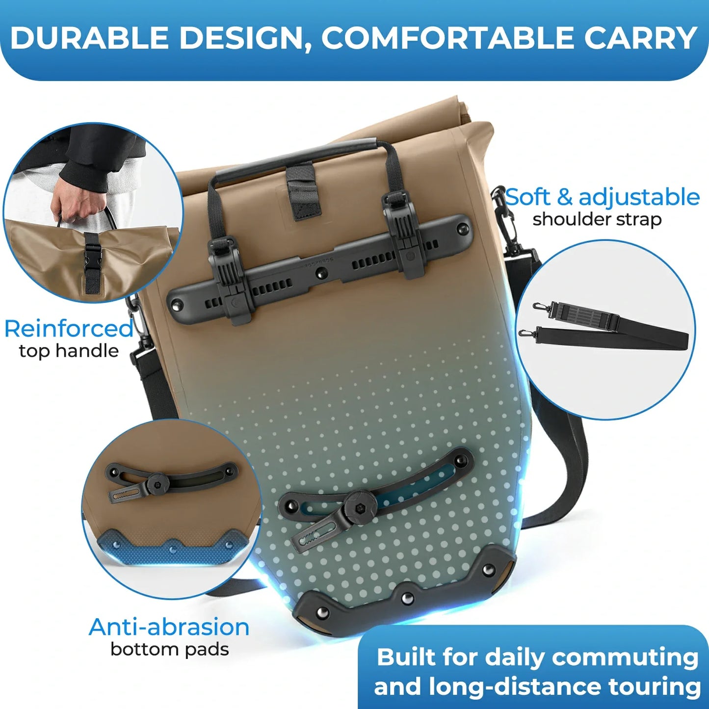 Fully waterproof bike pannier bag 20L in black#Color_Full-Reflective*2