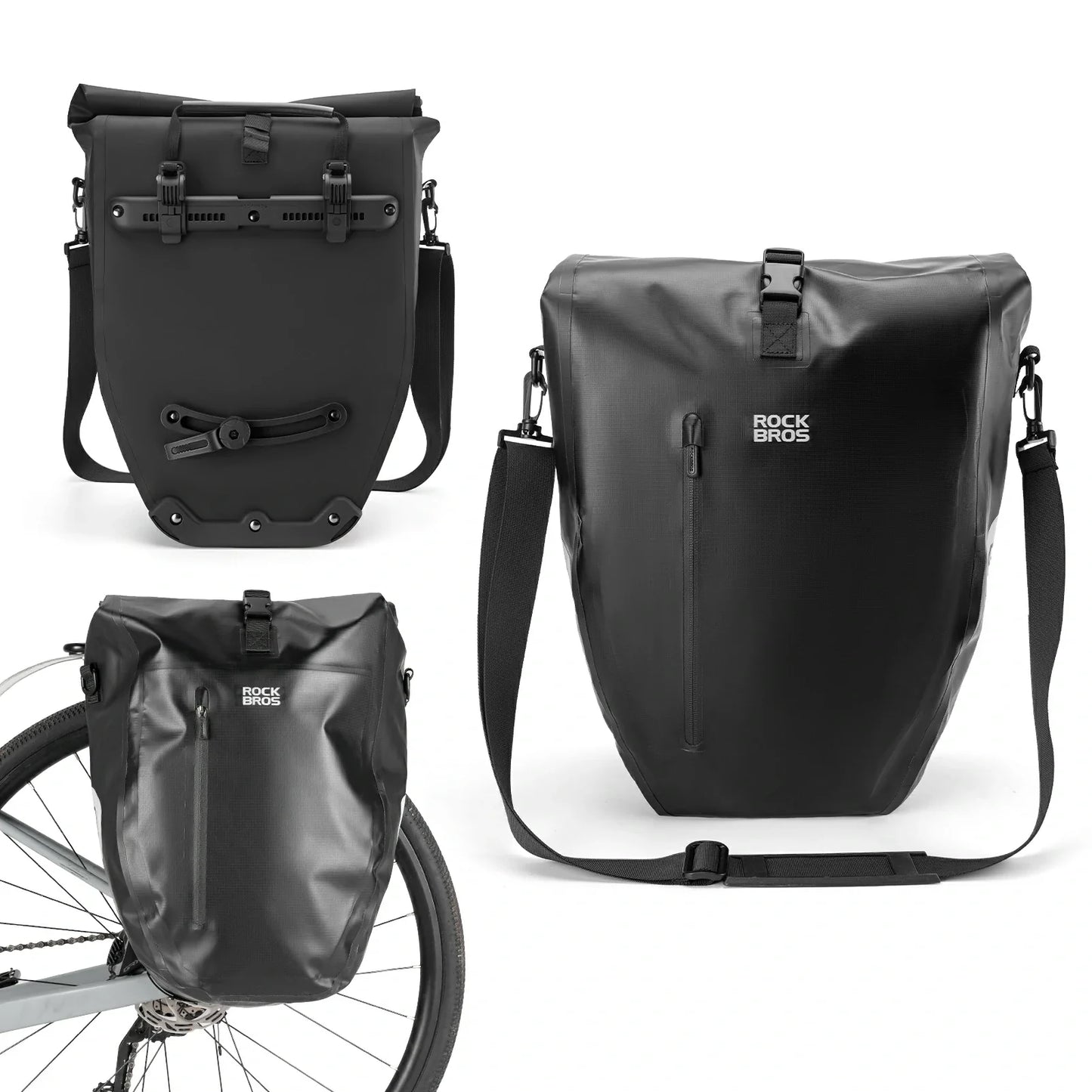 Fully waterproof bike pannier bag 20L in black#Color_black*2