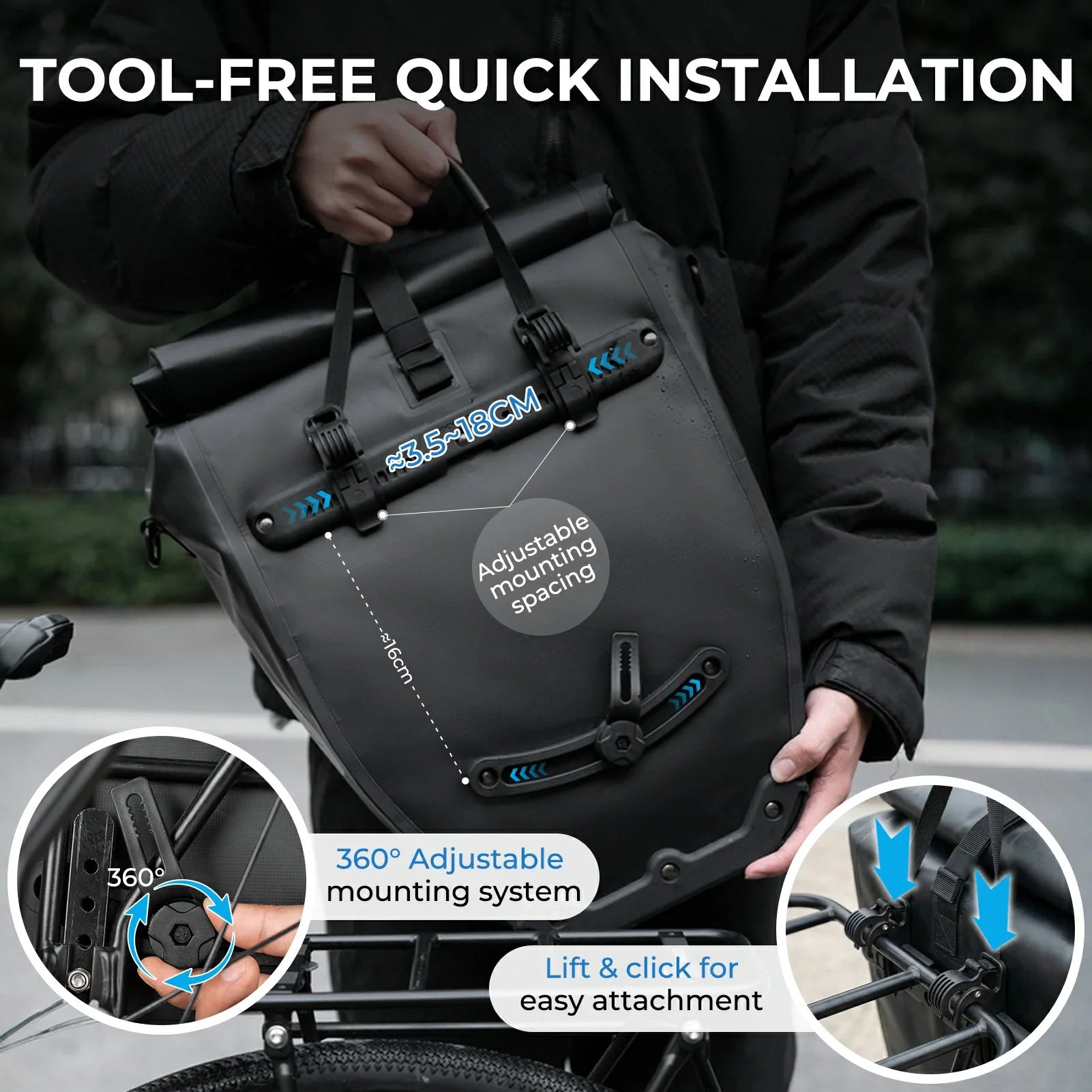 Fully waterproof bike pannier bag 20L in black#Color_black*2