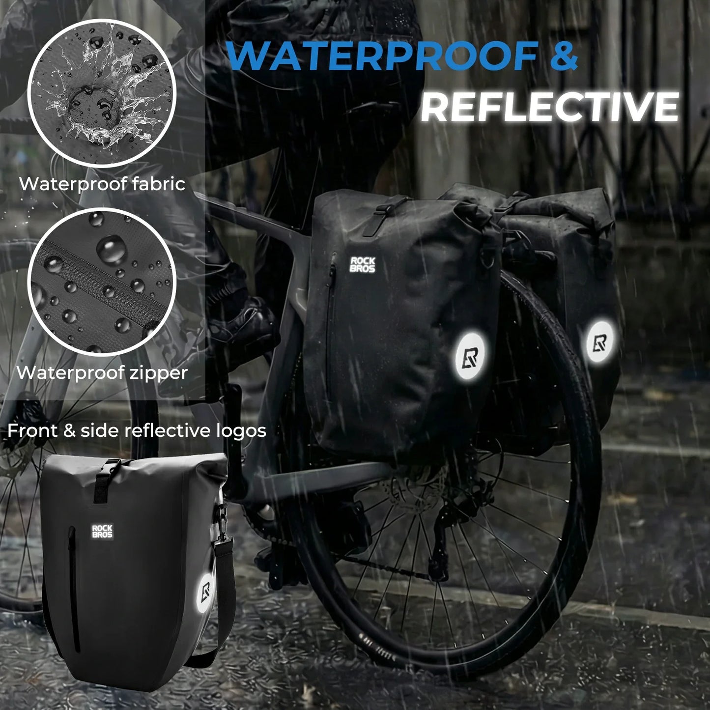 Fully waterproof bike pannier bag 20L in black#Color_black*2