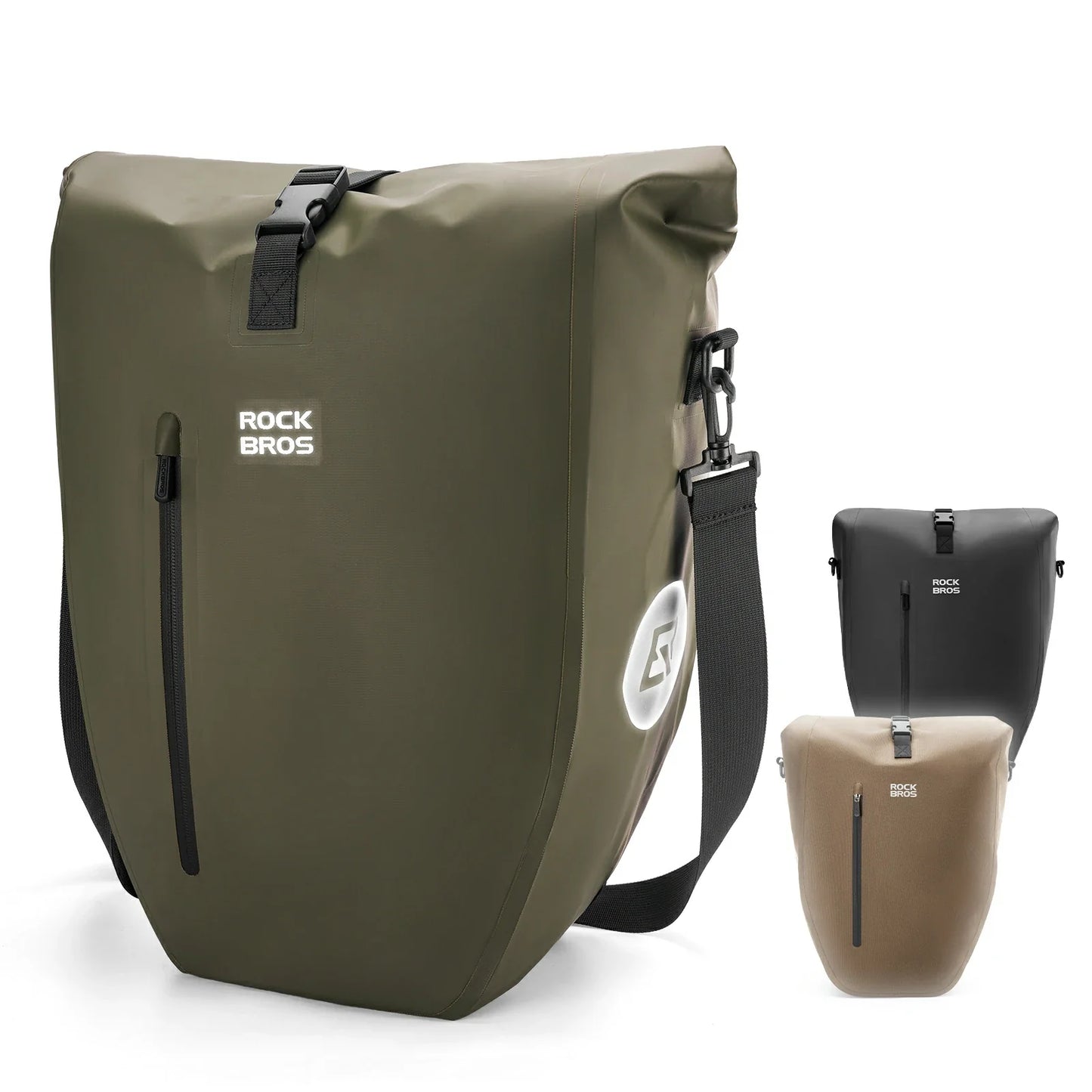 Fully waterproof bike pannier bag 20L in black#Color_Dark Green